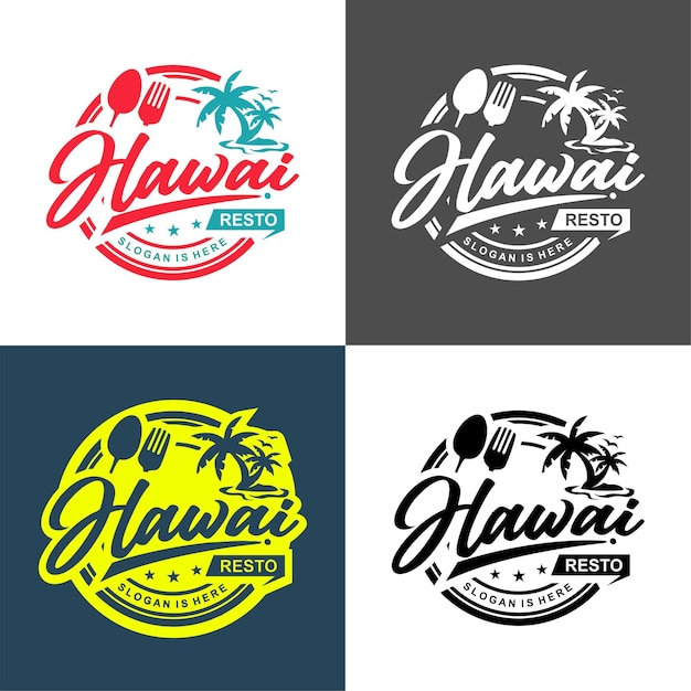 Vettore modello di progettazione del logo estivo hawai resto per gli affari