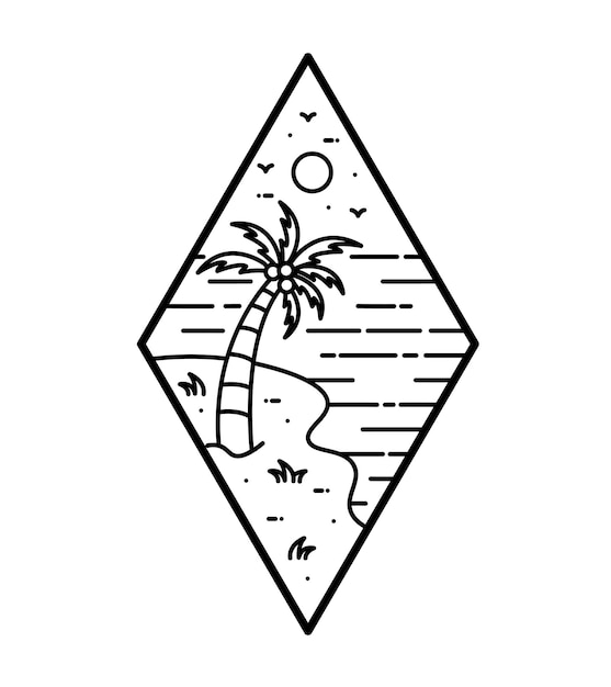 Hawaii aloha beach design in mono line art badge patch pin graphic illustration vector art tshirt design