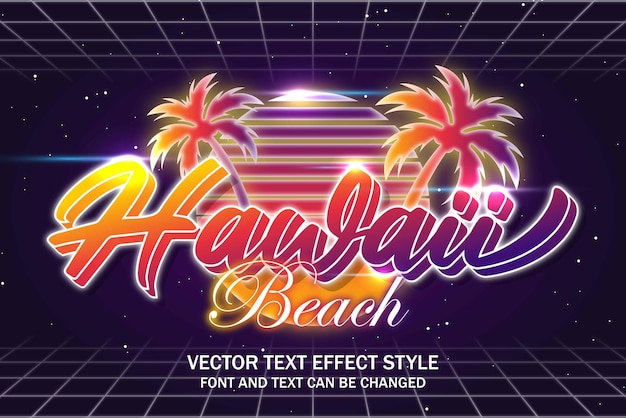 하와이 알로하 해변 밤 파티 synthwave retrowave 타이포그래피 편집 가능한 텍스트 효과 글꼴 스타일 디자인