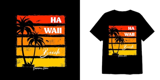 Vettore disegno e adesivo della maglietta dell'illustrazione della spiaggia delle hawaii