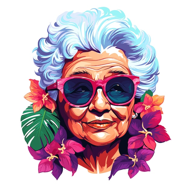 Vector hawaii grandma cartoon character design