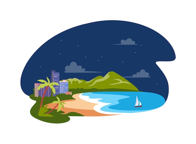 Vector hawaii landscape illustration. beach in honolulu city