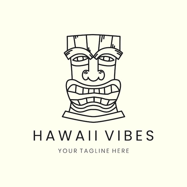 Hawaii mask line art logo vector icon illustration design tiki god wooden african vector image