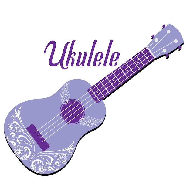 Hawaii national musical instrument. Modern purple ukulele on white background, vector illustration.