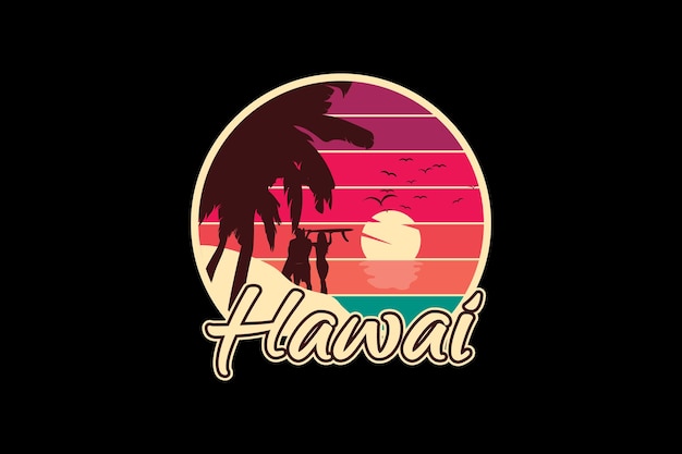 Hawaii,retro vintage style hand drawing illustration