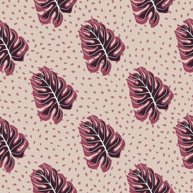 Hawaii seamless pattern with jungle monstera leaf ornament. Pink dotted background. Decorative backdrop for fabric design, textile print, wrapping, cover. Vector illustration.