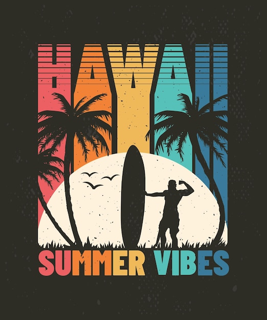 Vector hawaii summer vibes tropical palm beach illustration