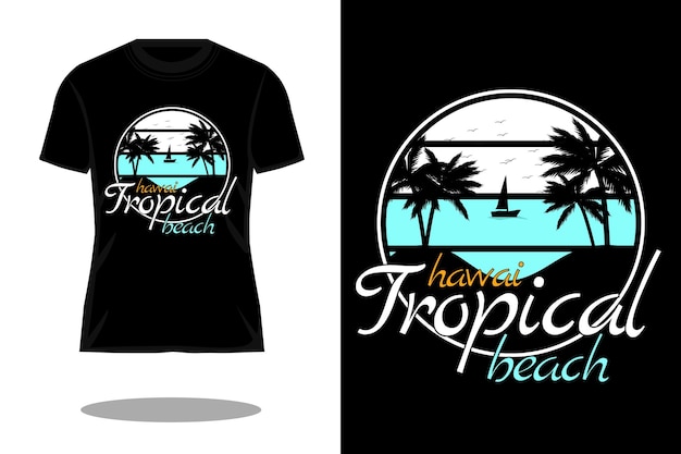 Hawaii tropical beach silhouette retro t shirt design