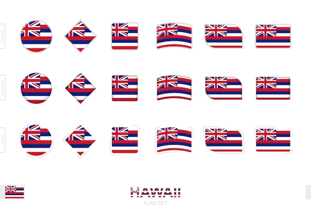 Hawaii vlag set, eenvoudige vlaggen van Hawaii met drie verschillende effecten.