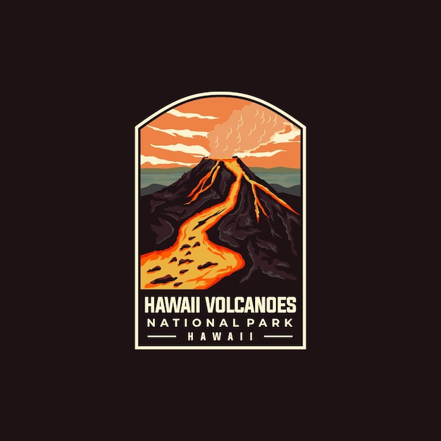 Hawaii Volcanoes nationaal park vector sjabloon. Hawaï oriëntatiepunt illustratie in patch embleem stijl.