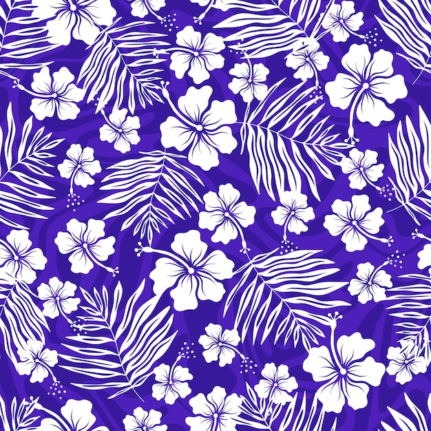 Hawaiiaans naadloos patroon met hibiscusbloemen en palmbladerenpatroon Print voor lijfeigene kleding