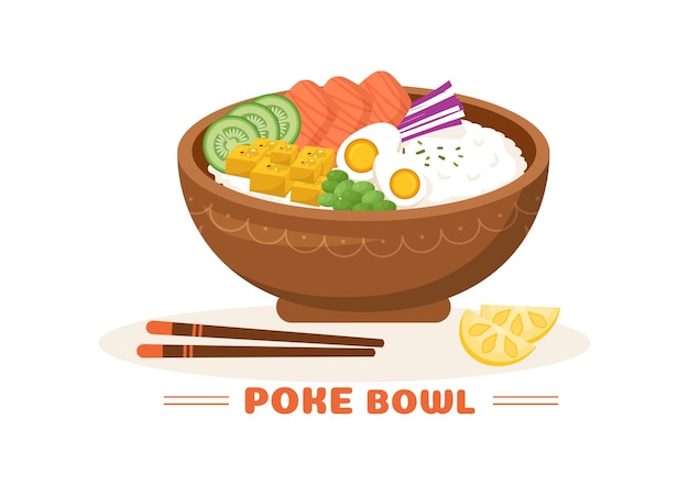 Гавайское блюдо poke bowl food template ручной обращается мультфильм плоская иллюстрация