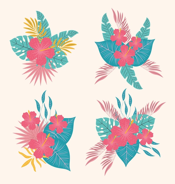 Vector hawaiian flowers set