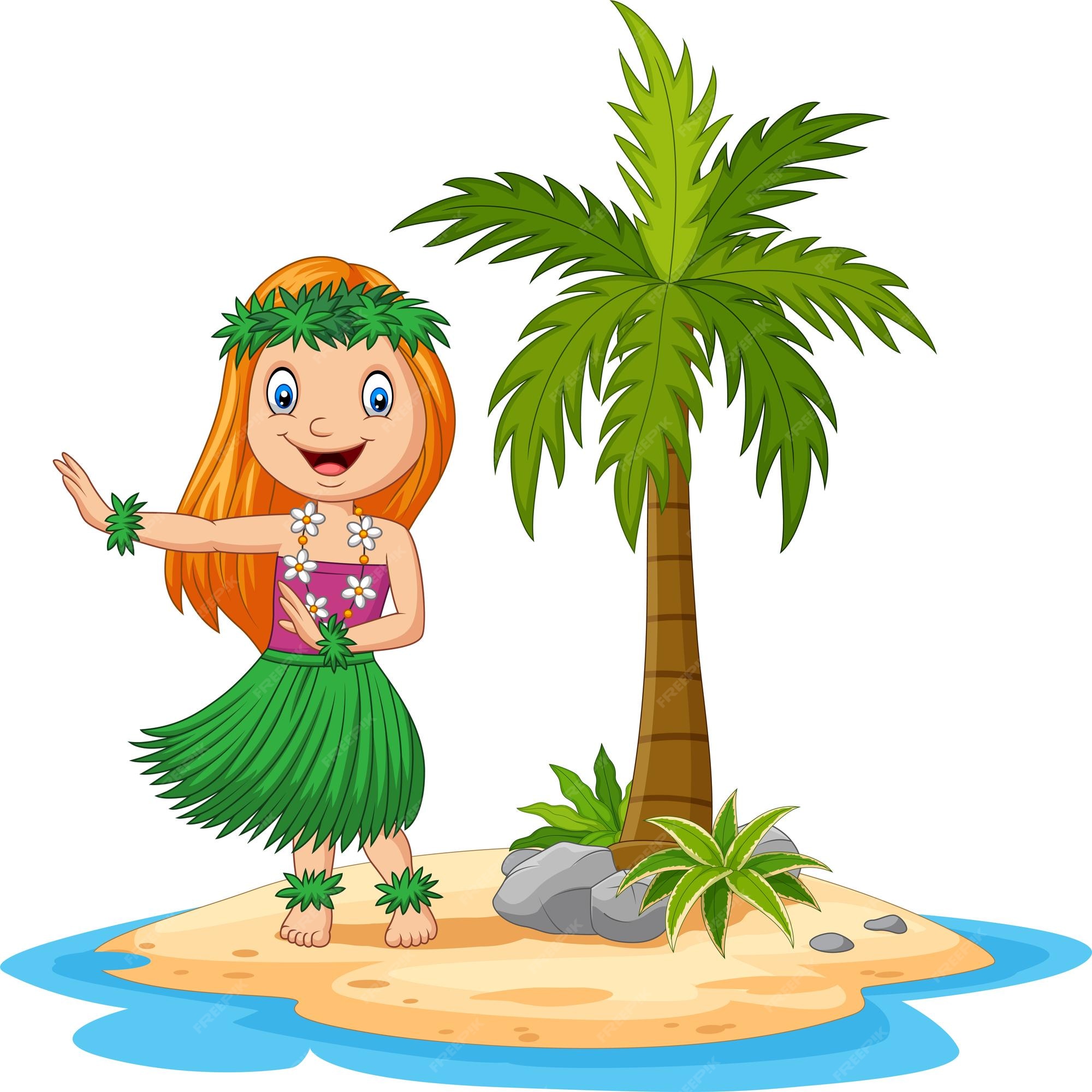 Premium Vector | Hawaiian girl dancing hula in the tropical island