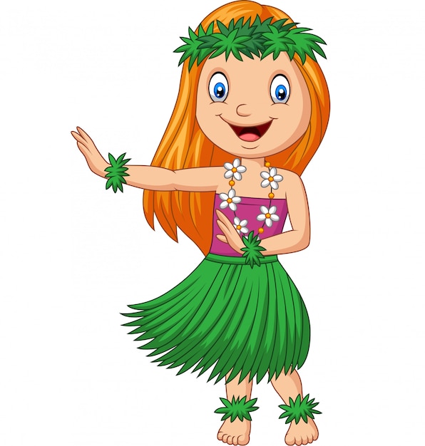 Hawaiian girl dancing hula on white background