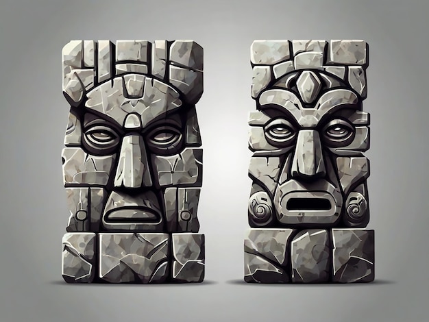 Hawaiian tiki standbeeld maskers set Vector illustratie