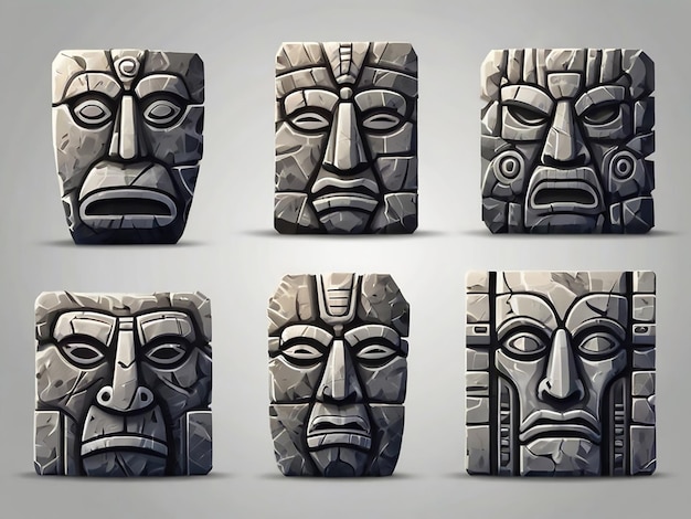 Hawaiian tiki statue masks set Vector illustration