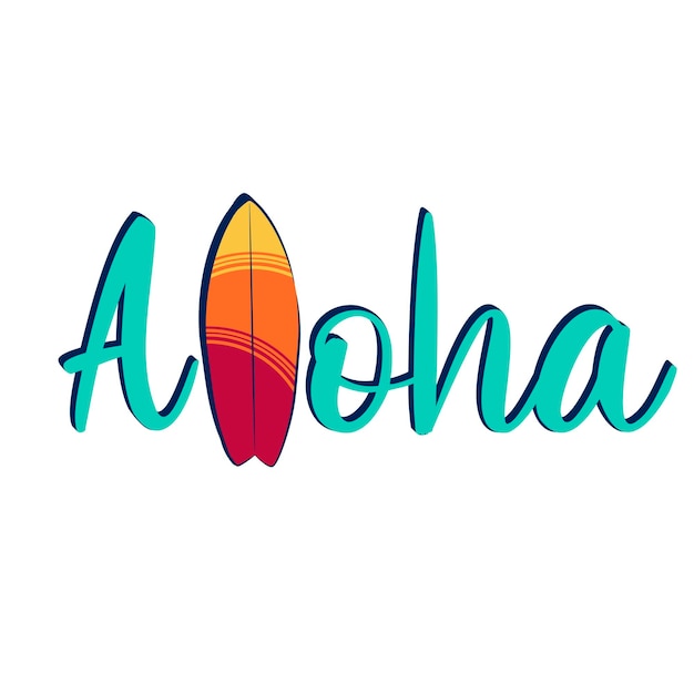 Hawaiian vector illustration with Aloha lettering inspired by surfing isolated