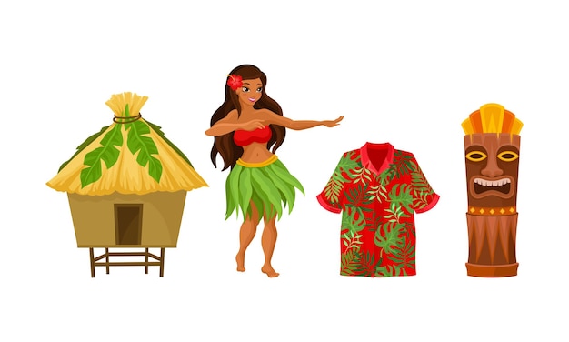 Vector hawaiian woman home shirt and totem vector illustration on a white background