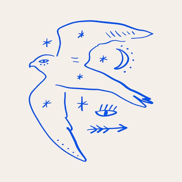 Vettore falco uccello boho vettore arte moderna astratta artistica, sacro artigiano minimalista occidentale disegnato a mano