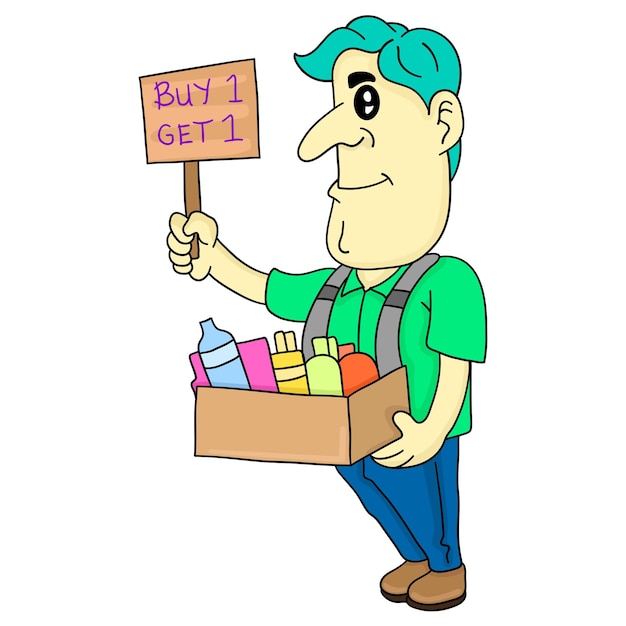 Hawkers are promoting their sales. cartoon illustration cute sticker