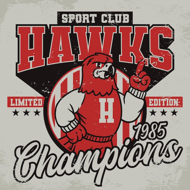 Vettore camicia vintage hawks sport club in stile retrò