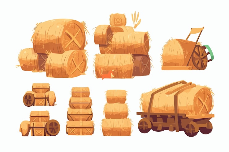 Premium Vector | Hay bales piles heaps and stacks set isolated on white ...