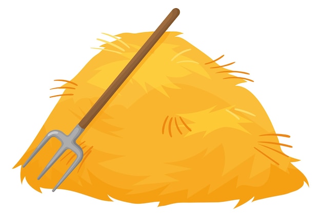 Haystack with hayfork Cartoon farm animal feeding grass