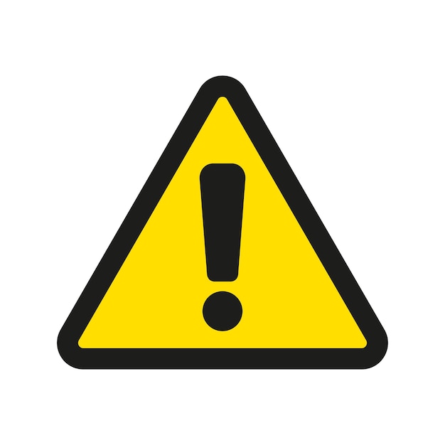 Hazard warning attention sign with exclamation mark symbol on white.