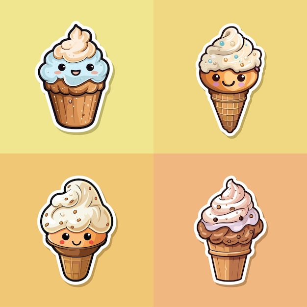 hazelnoot gelato sticker koele kleuren kawaii clip art illustratie collectie