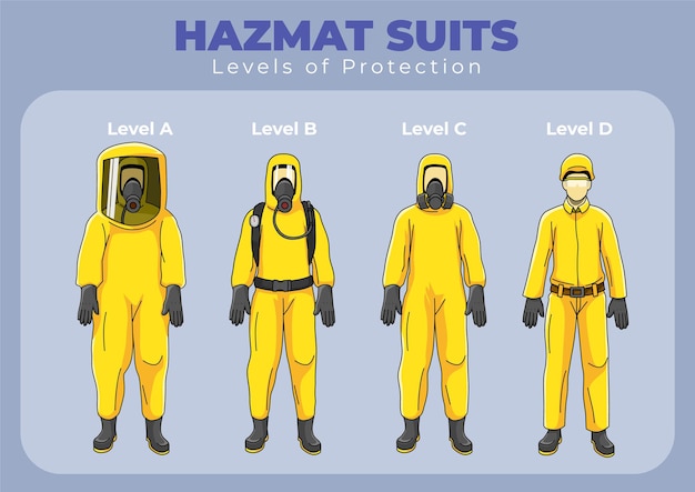 Vettore infografica sui livelli di protezione della tuta hazmat