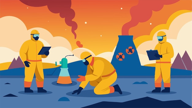 hazmat workers investigating contamination near nuclear power plant