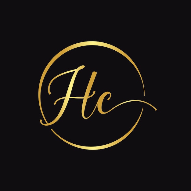 Hc script logo vector ontwerpsjabloon eerste kalligrafie brief hc vectorillustratie