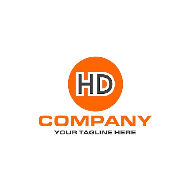 Design del logo a forma arrotondata con lettera hd