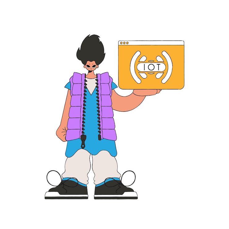 Vector he grasps the logo of the internet of things firmly in his hands.
