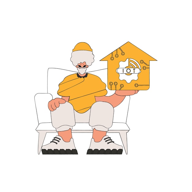 He grasps the symbol of the Internet of Things
