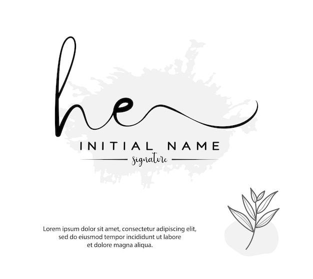 Vector he h e initial letter handwriting and signature logo