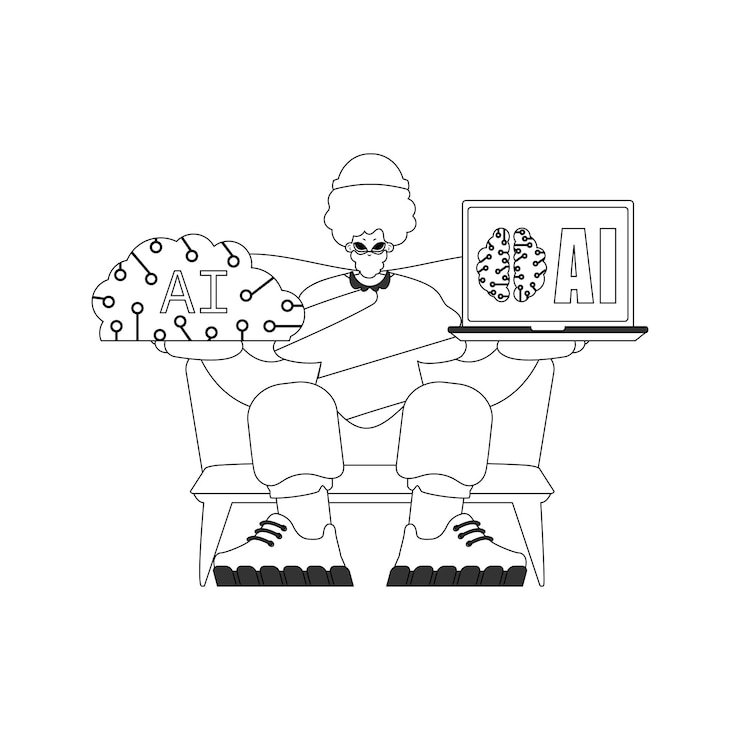 Vector he has a man made ai model in his grip a vector linear design