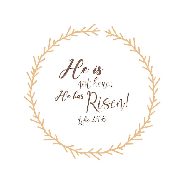 He is not here, He has Risen, Easter Crown, Easter Scripture quote, vector illustration