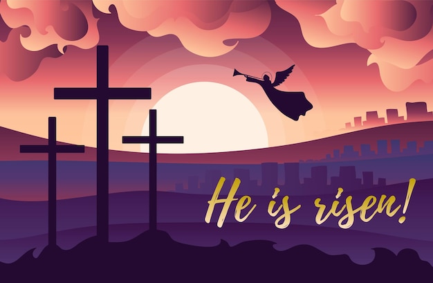 Vector he is risen easter greeting card vector illustration eps10