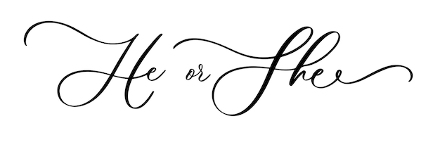 he or she calligraphy postcard for the holiday find out the gender of the child
