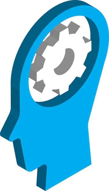 Иллюстрация головы и винтика в 3d изометрическом стиле