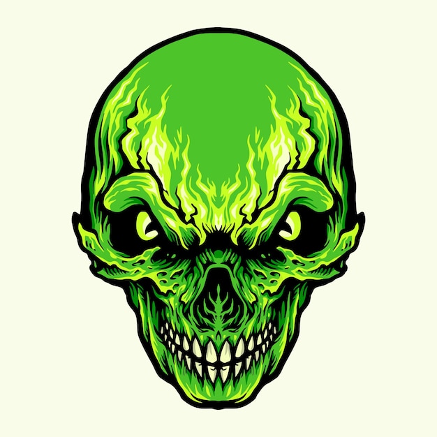 Head Angry Green Skull illustrations