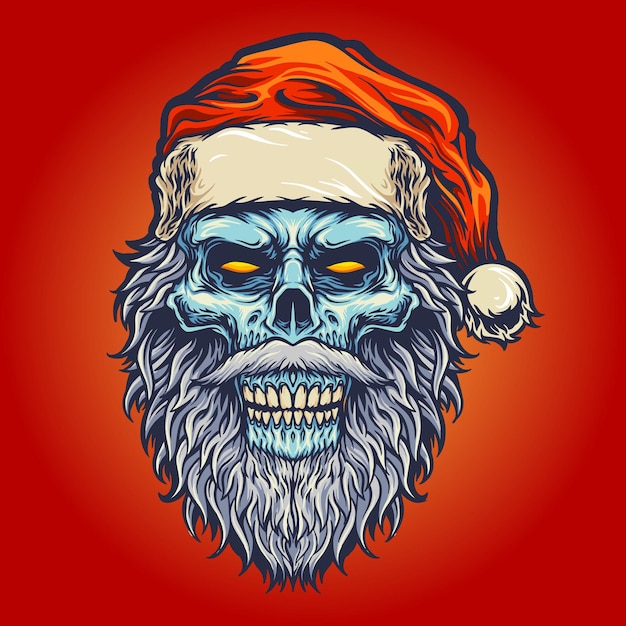 Head angry skull babbo natale natale illustrazioni vettoriali per il tuo lavoro logo, t-shirt di merce mascotte, adesivi e disegni di etichette, poster, biglietti di auguri pubblicitari società o marchi.