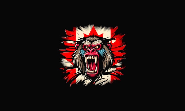 Vector head baboon angry with flag canada vector artwork design