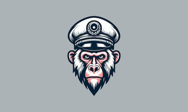 Vector head baboon wearing captain hat vector flat design