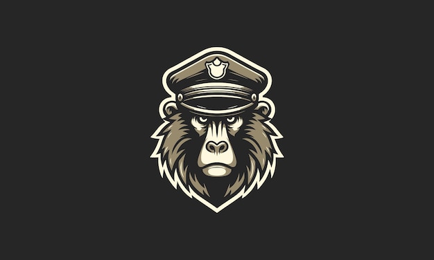 head baboon wearing captain hat vector flat design