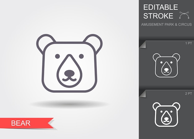 Vector the head of the bear line icon with shadow and editable stroke