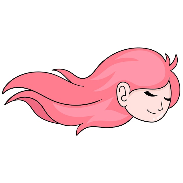 The head of a beautiful woman with long red hair, vector illustration carton emoticon. doodle icon drawing