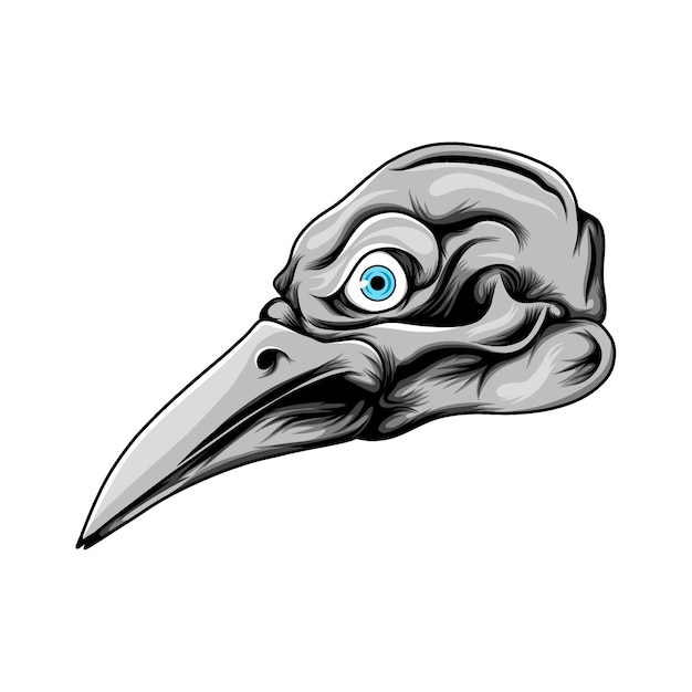 head bird with the long beak with the grey color and blue lens